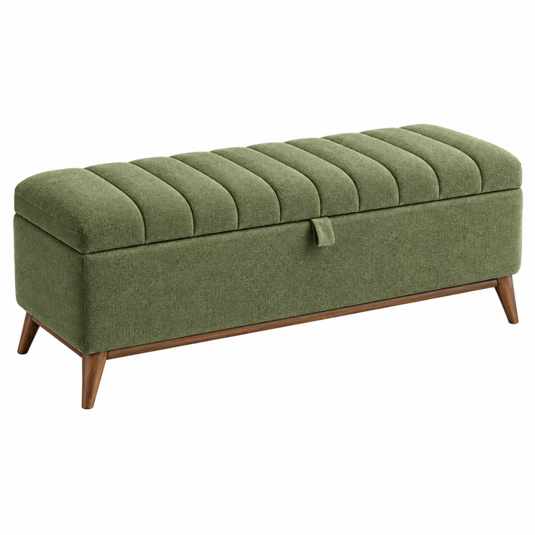 Sitzbank mit Stauraum 120 x 45 x 48 cm Textil Grün - gepolsterte Aufbewahrungsbank mit Holzbeinen