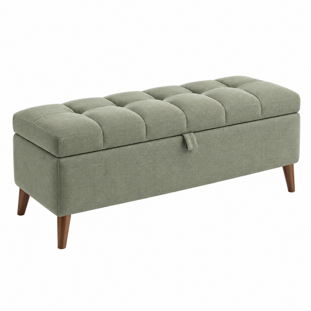 Sitzbank mit Stauraum 120 x 45 x 48 cm Textilbezug Grün gepolstert skandinavischer Stil