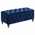 Sitzbank 120 cm Samt Dunkelblau mit Stauraum Chesterfield Stil