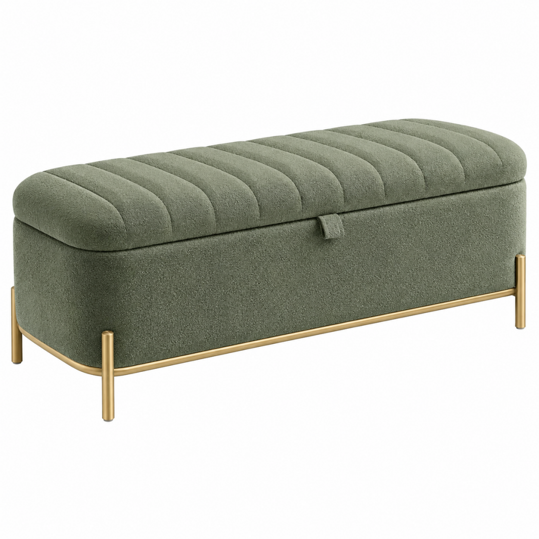 Sitzbank mit Stauraum 100 x 40 x 45 cm Bouclé Grün mit Metallgestell
