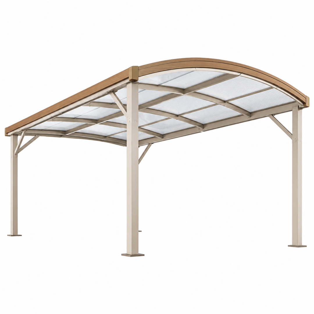 Carport 500 x 300 x 250 cm Aluminium Beige Transparent - freistehend mit Bogendach