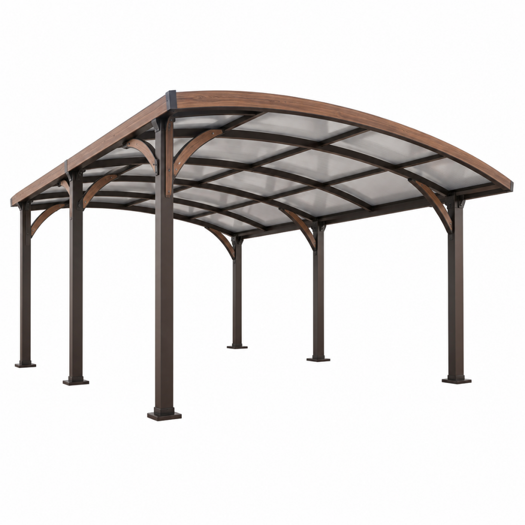Carport 500 x 300 x 250 cm Stahl Polycarbonat Dunkelbraun mit gebogenem Dach