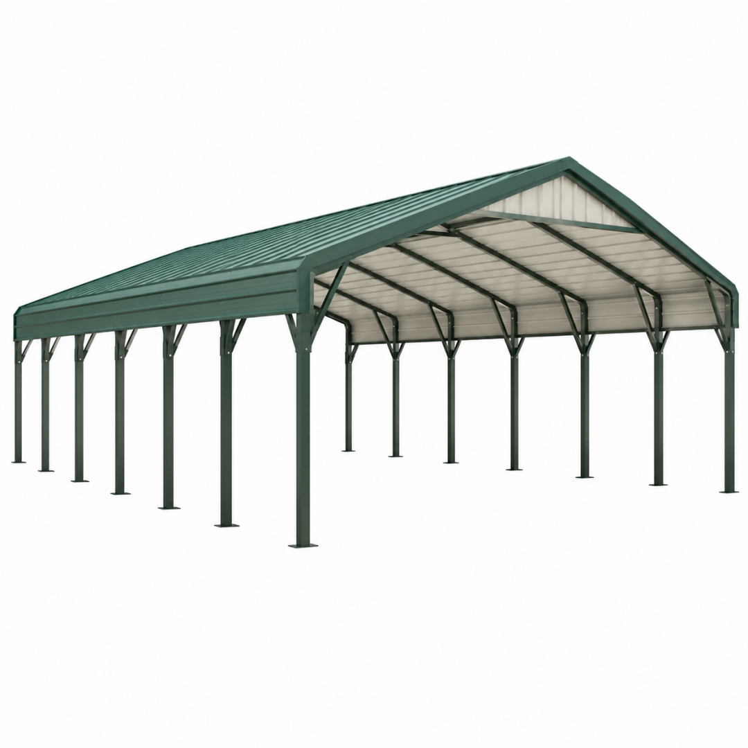 Carport 610 x 370 x 290 cm aus Stahl Grün mit Satteldach