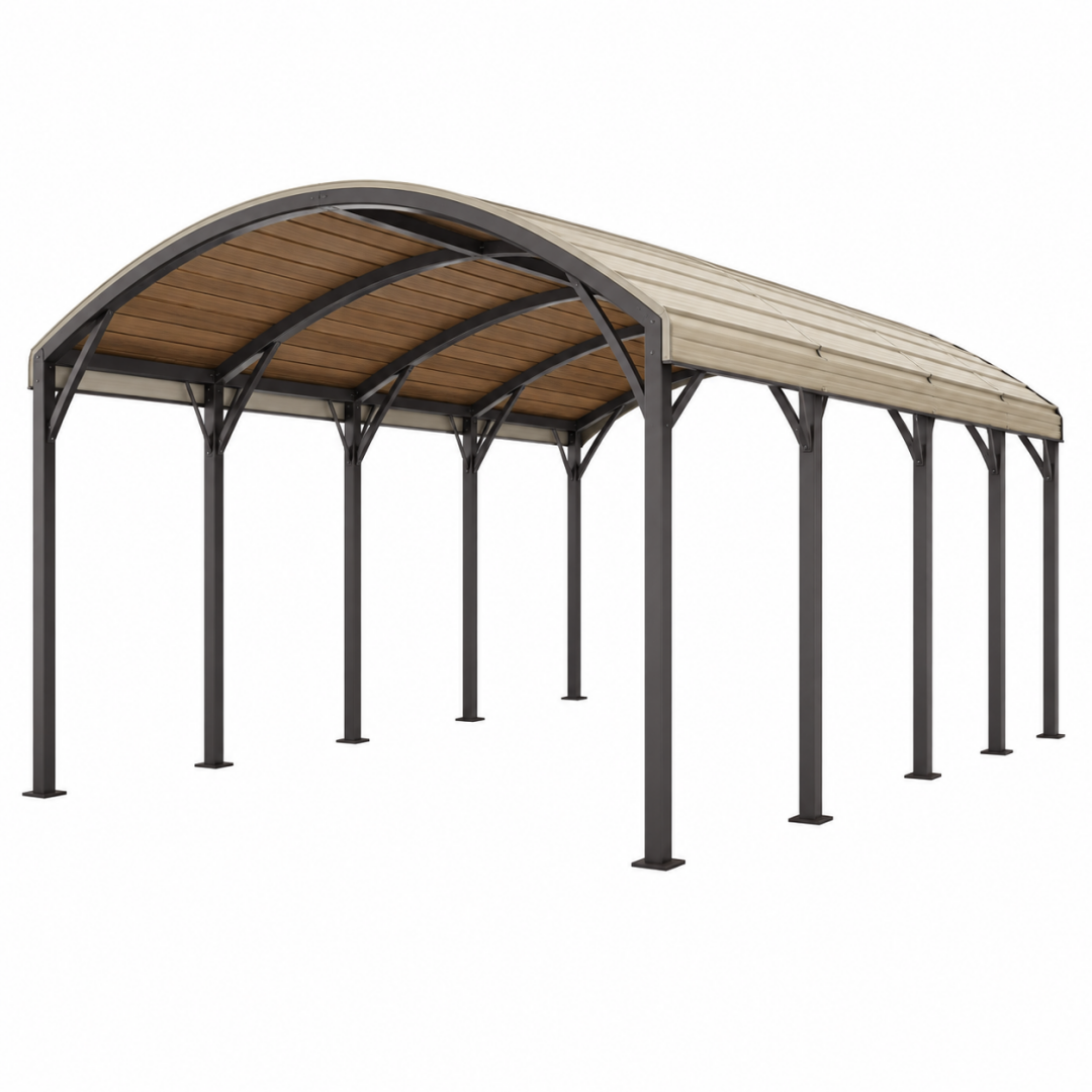 Carport 600 x 300 x 280 cm aus Stahl in Anthrazit Beige mit Bogendach für Fahrzeuge