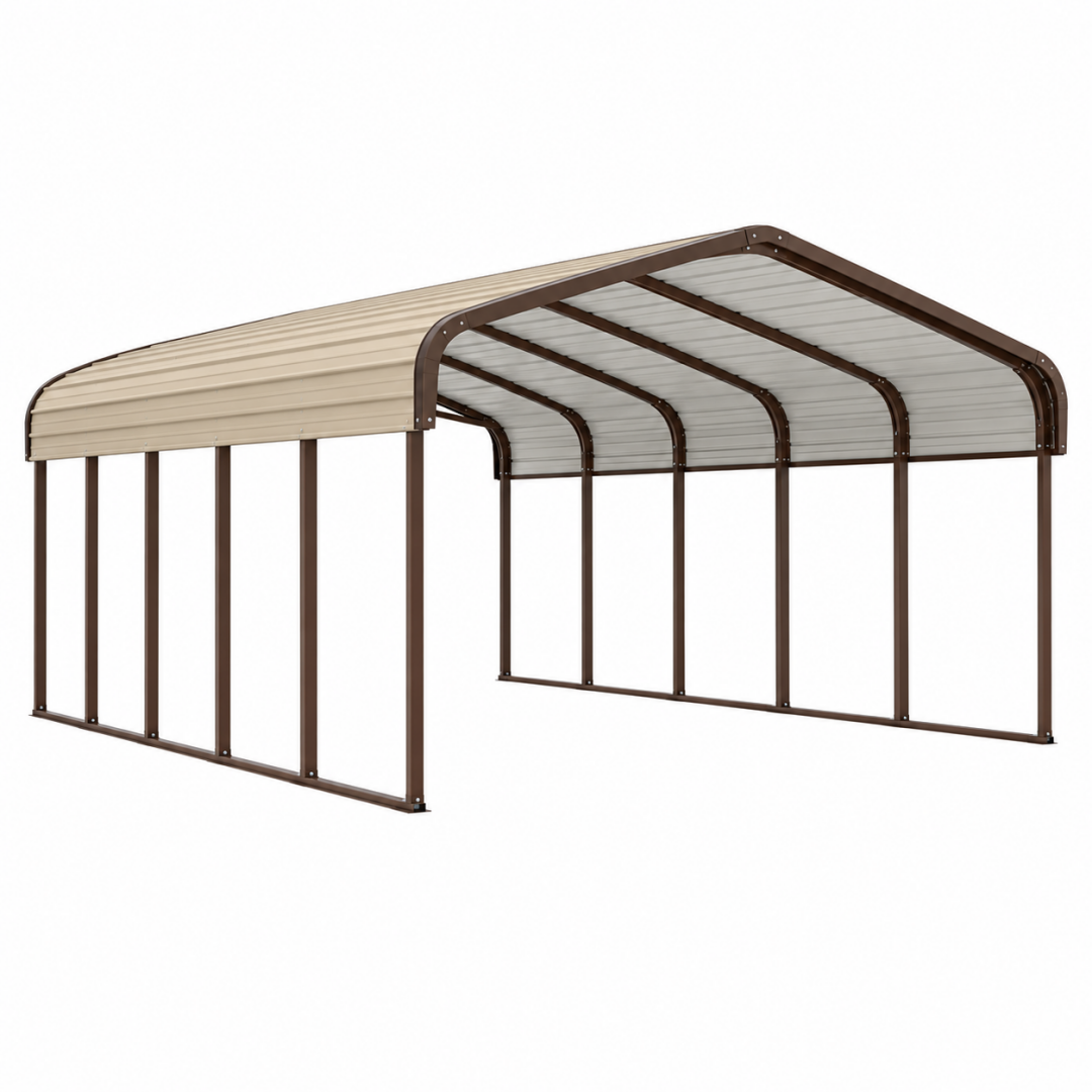 Stahl-Carport 600 x 300 x 240 cm Braun Beige mit Metalldach für Außenbereich