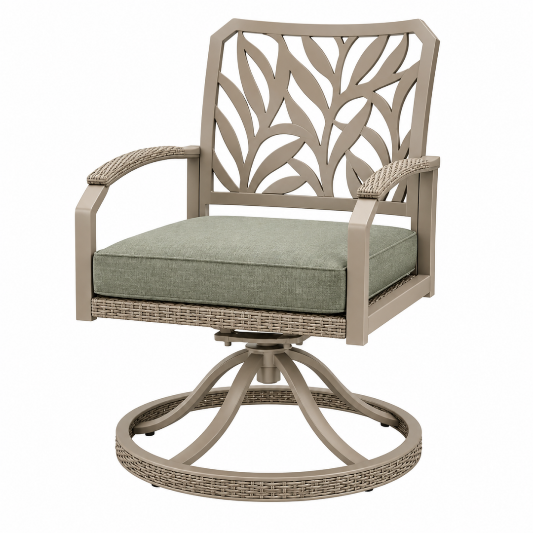 Garten-Drehsessel 76 x 80 x 105 cm aus Metall Taupe mit Geflecht und Sitzkissen