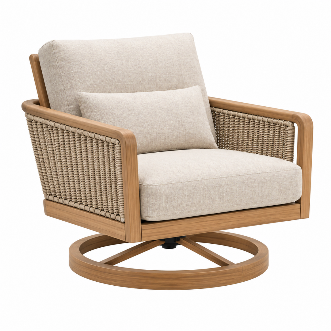 Drehsessel 82 x 84 x 88 cm Holz Geflecht Beige Natur mit Drehfuß