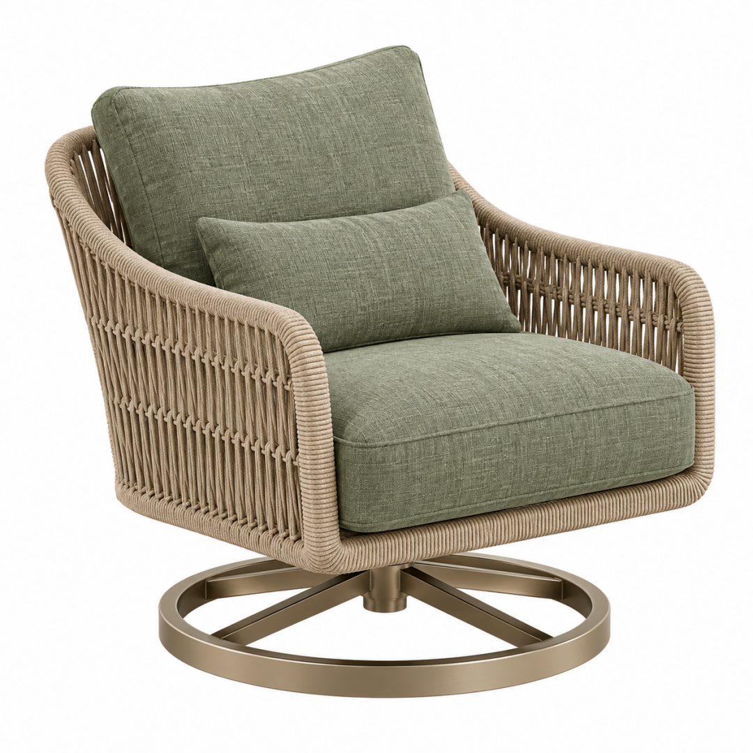 Drehbarer Loungesessel 82 x 78 x 84 cm in Grün und Natur mit Geflecht und Metallfuß