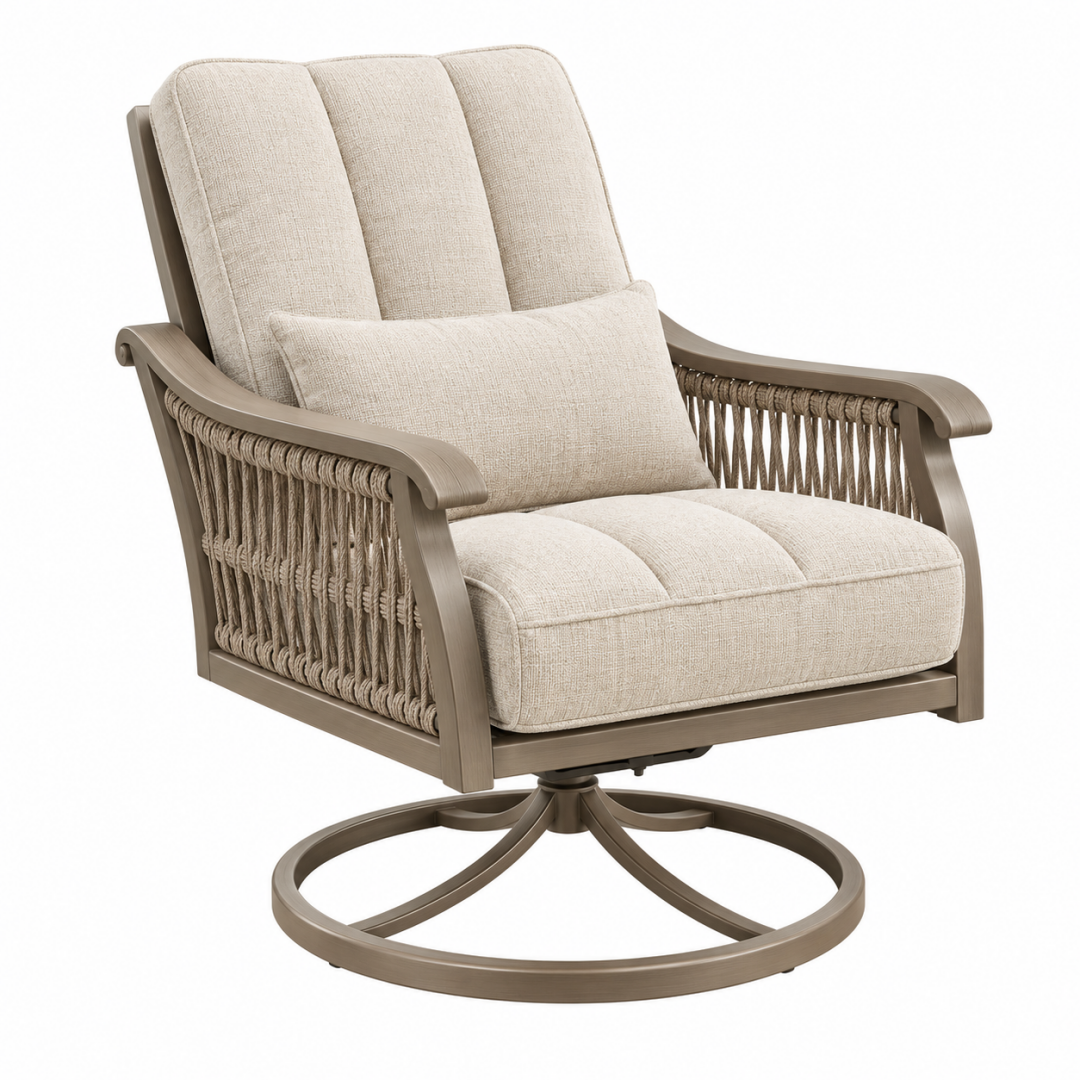 Garten-Drehsessel 85 x 90 x 98 cm aus Metall und Seilgeflecht Beige Taupe