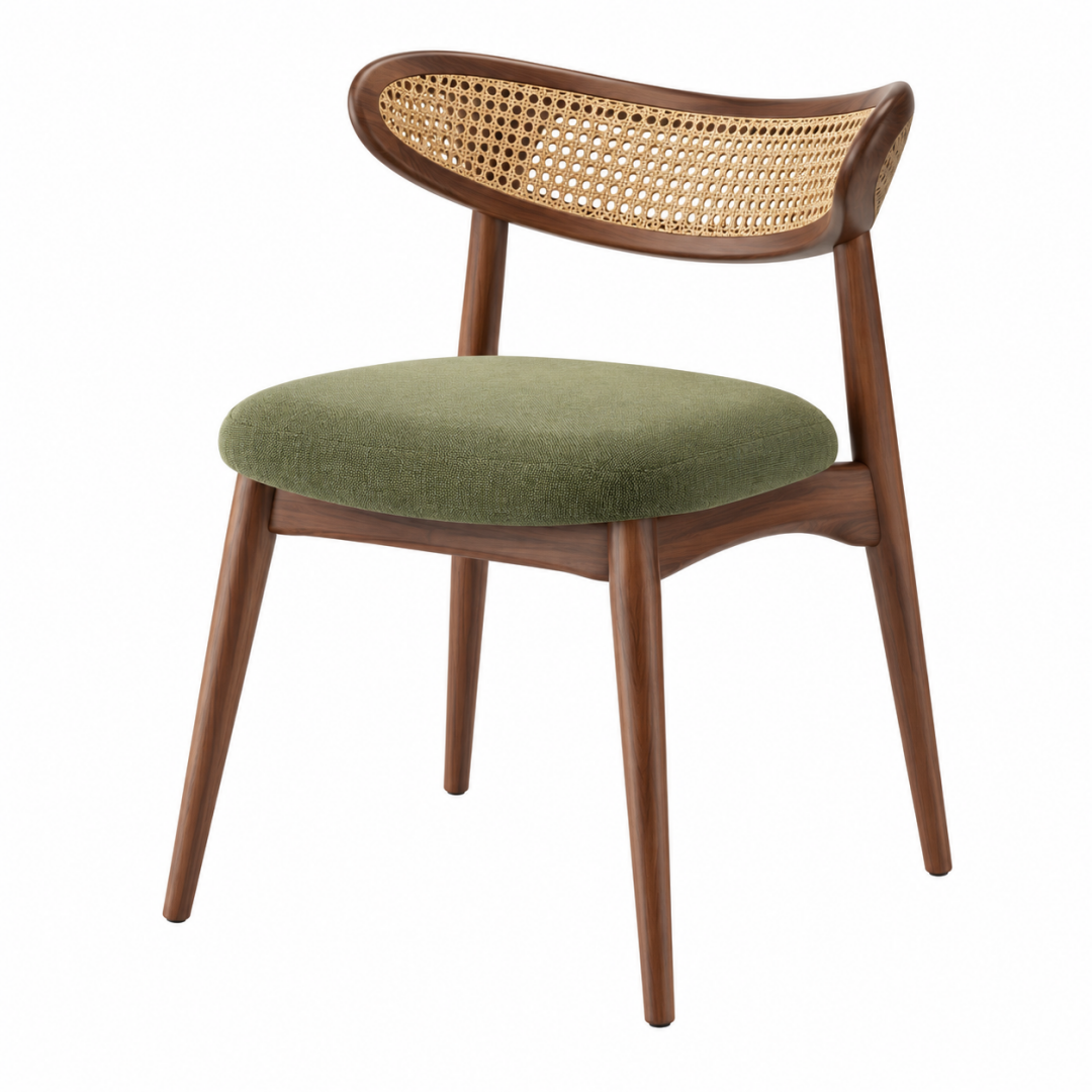 Esszimmerstuhl 56 x 58 x 78 cm Holz Rattan Grün Retro