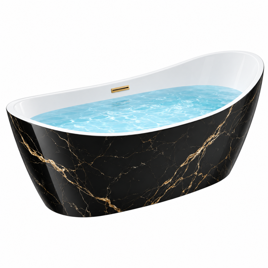 Freistehende Badewanne 170 x 80 x 58 cm Acryl Schwarz Weiß Marmoroptik Modern